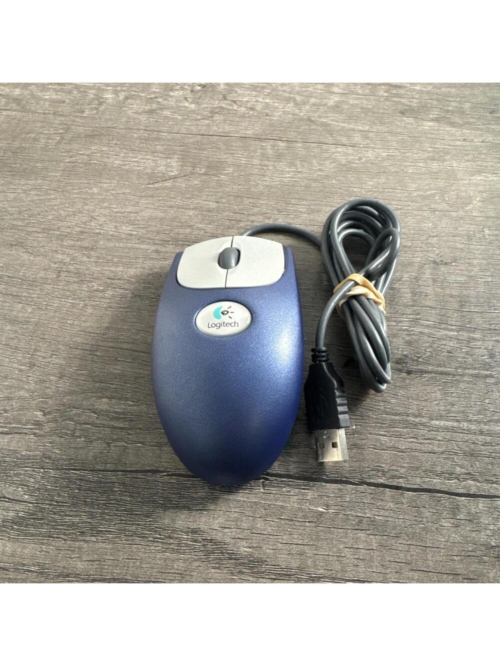 Blue Logitech USB Wired 2x Optical Wheel Mouse Model M-BJ58 Nice Condition